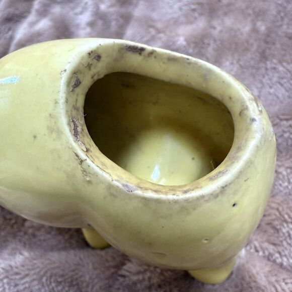 Old Cat Planter 4” Black Eyes Surprised Scared Vintage Ached Back MCM MIJ Yellow - Picture 7 of 8